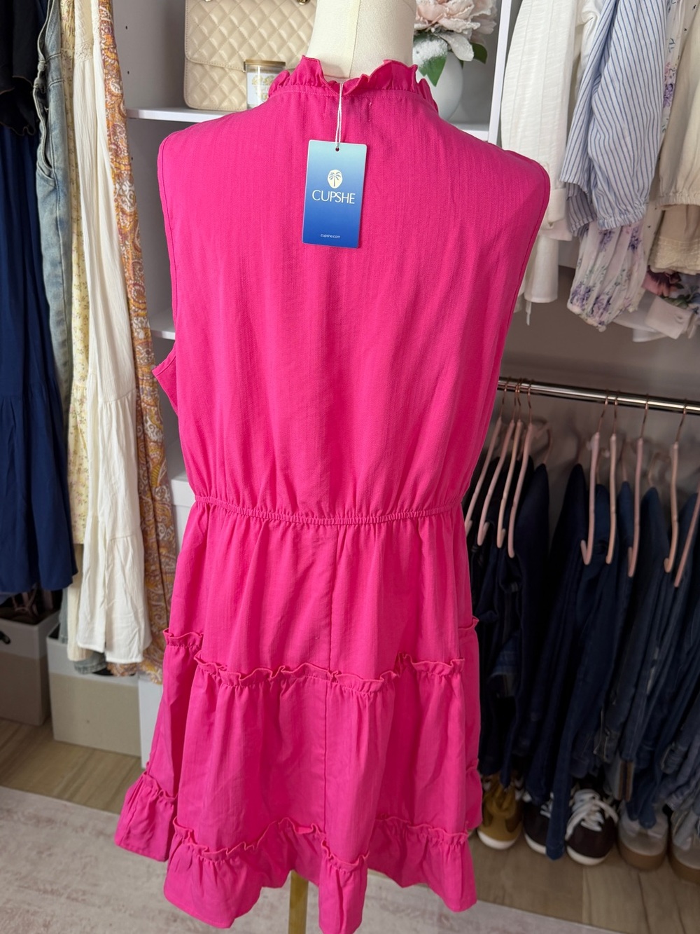 Cupshe Fuchsia Tie-Front Tiered Mini Dress - Picture 5 of 10
